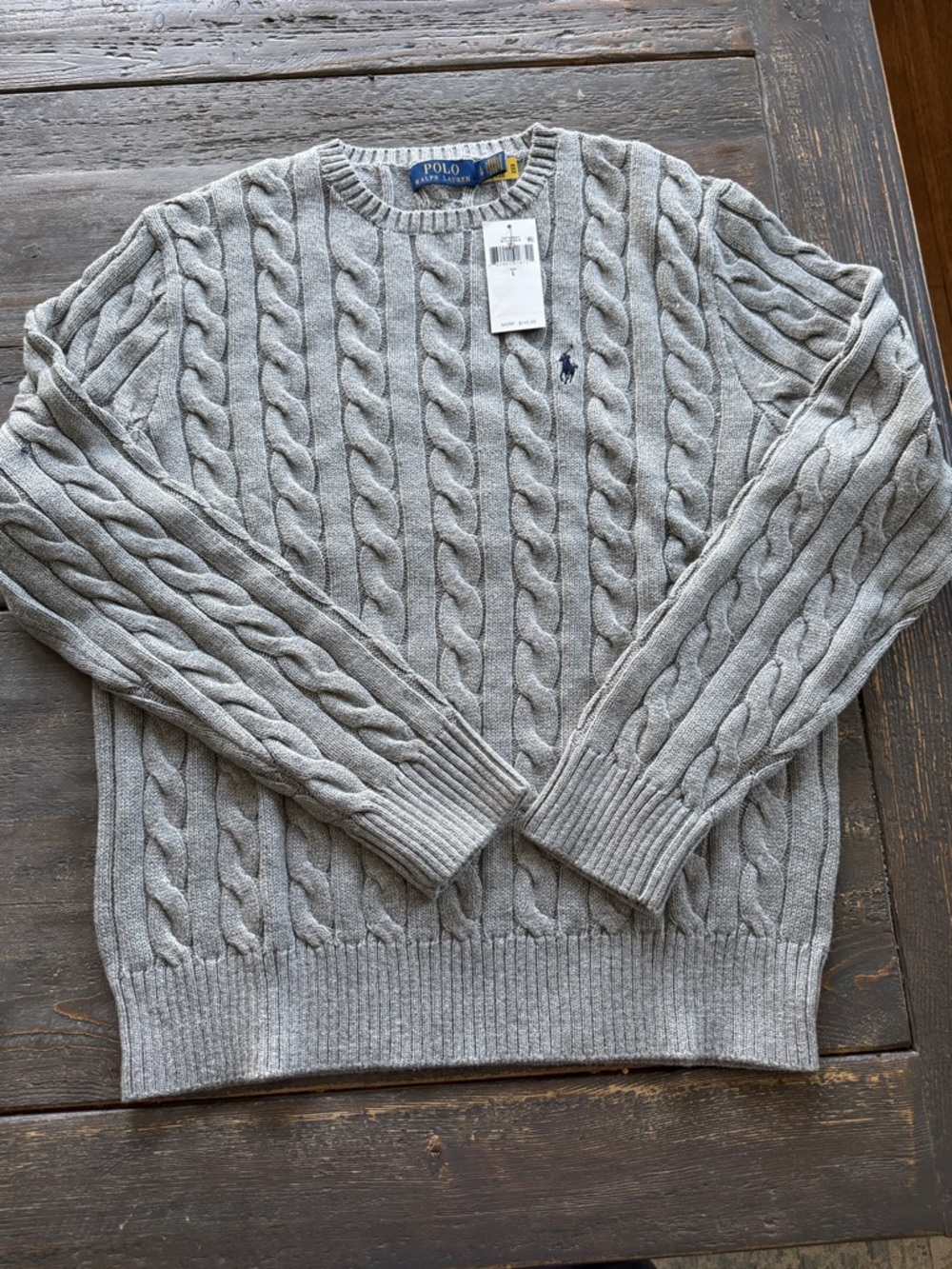 NWT. Polo by Ralph Lauren Light Gray Cable Knit Crewneck Sweater